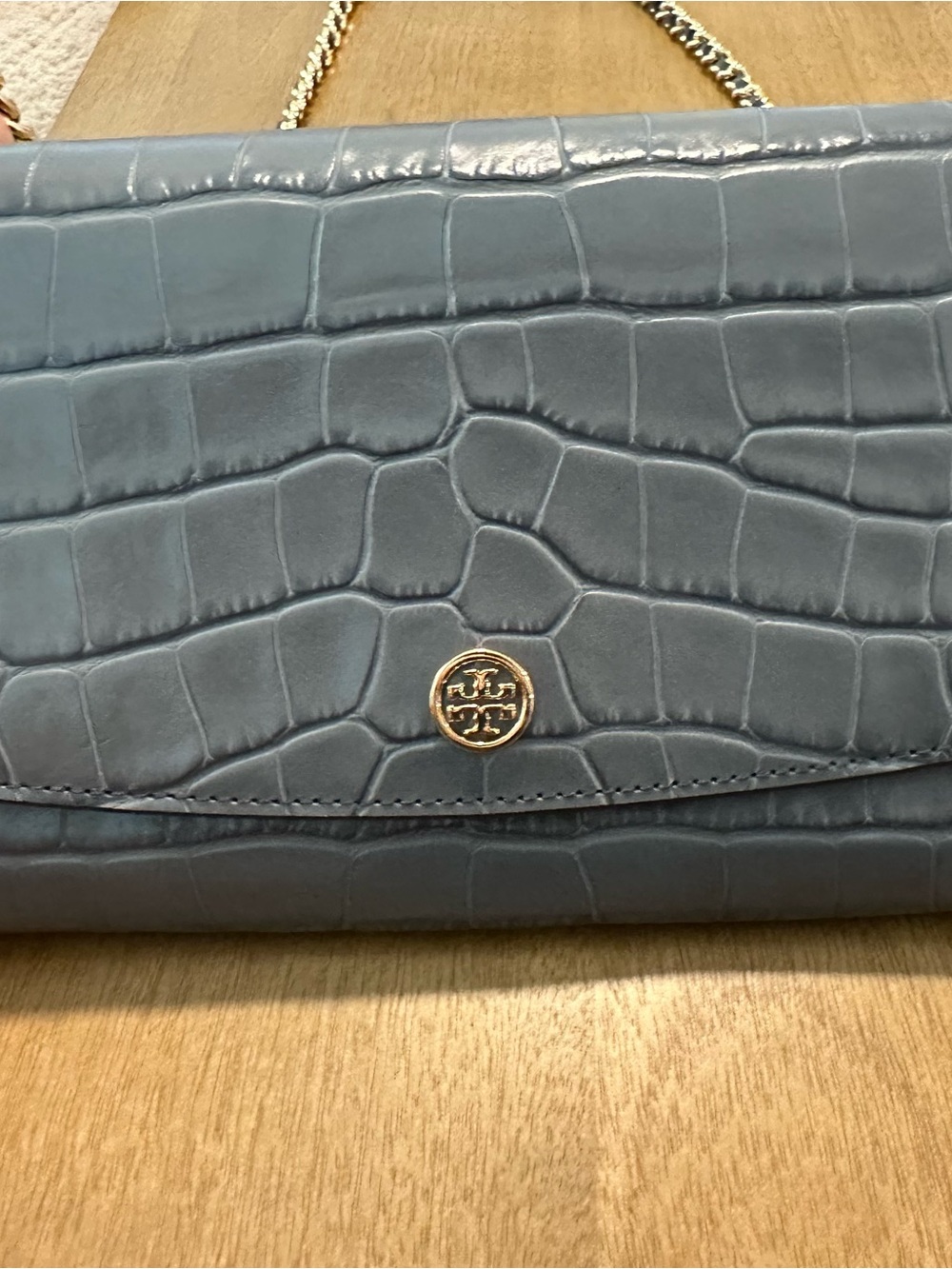 Tory Burch Gray Croc-Embossed Chain Crossbody